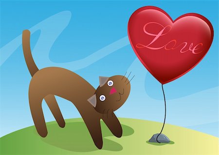 simsearch:400-08043274,k - Cat and Love Ballon Illustration in Vector Photographie de stock - Aubaine LD & Abonnement, Code: 400-04707209