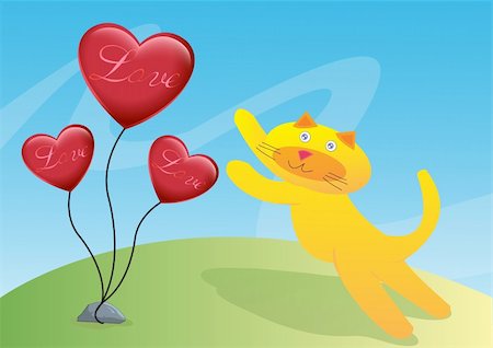 simsearch:400-08043274,k - Cat and Three Love Ballon Illustration in Vector Photographie de stock - Aubaine LD & Abonnement, Code: 400-04707211
