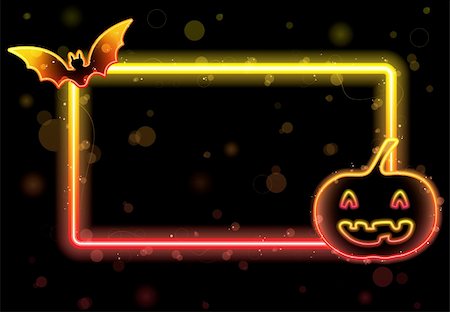 simsearch:625-01746293,k - Vector - Halloween Lights Frame with Bat and Pumpkin Foto de stock - Royalty-Free Super Valor e Assinatura, Número: 400-04707468