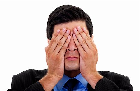 simsearch:400-04631810,k - Stock image of businessman covering his eyes with his hands, over white background Stock Photo - Budget Royalty-Free & Subscription, Code: 400-04707494
