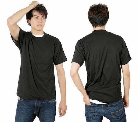 shirt front back model - Young male with blank black t-shirt, front and back. Ready for your design or logo. Stock Photo - Budget Royalty-Free & Subscription, Code: 400-04707893