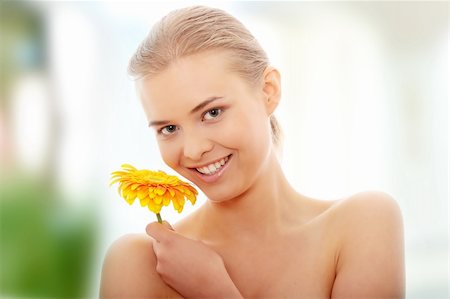 simsearch:400-04345665,k - Portrait of the attractive girl without a make-up, with flower in hand, isolated on white background Foto de stock - Super Valor sin royalties y Suscripción, Código: 400-04708164