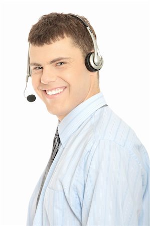simsearch:400-06108986,k - Charming customer service representative with headset on isolated on white background Stock Photo - Budget Royalty-Free & Subscription, Code: 400-04708414