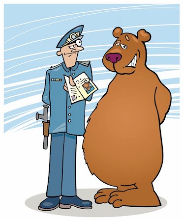 simsearch:400-07486756,k - Illustration of Policeman checking Bear's ID paper Stock Photo - Budget Royalty-Free & Subscription, Code: 400-04708850