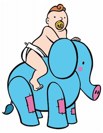 An image of a baby riding a stuffed elephant toy. Stock Photo - Budget Royalty-Free & Subscription, Code: 400-04708925