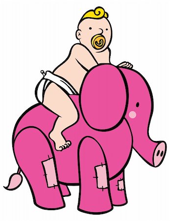 An image of a baby riding a stuffed elephant toy. Stock Photo - Budget Royalty-Free & Subscription, Code: 400-04708926