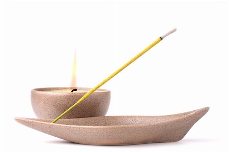 simsearch:400-05326817,k - Candle and incense stick isolated on white background Stock Photo - Budget Royalty-Free & Subscription, Code: 400-04709106