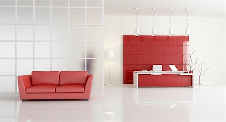simsearch:400-07981410,k - red and white office with leathe sofa - rendering Stock Photo - Budget Royalty-Free & Subscription, Code: 400-04709140