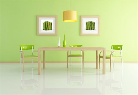 simsearch:400-04196177,k - green  modern dining room - rendering the artpicture on wall are my composition Stock Photo - Budget Royalty-Free & Subscription, Code: 400-04709162
