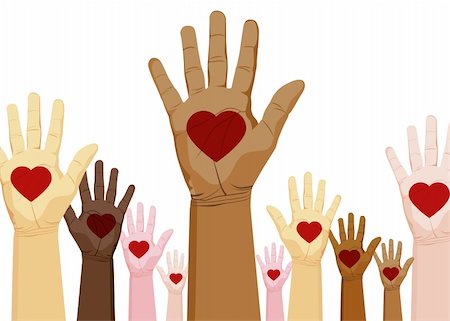 diversity unity hands world - An image of a diverse set of hands with heart. Stock Photo - Budget Royalty-Free & Subscription, Code: 400-04709173