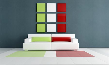 red blue and white living design - contemporary living room with italian flag colour - rendering Stock Photo - Budget Royalty-Free & Subscription, Code: 400-04709193