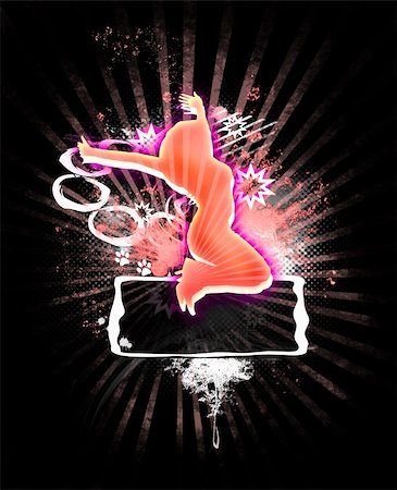 reich (artist) - grunge illustration of woman silhouette jumping with place for text Fotografie stock - Microstock e Abbonamento, Codice: 400-04709378
