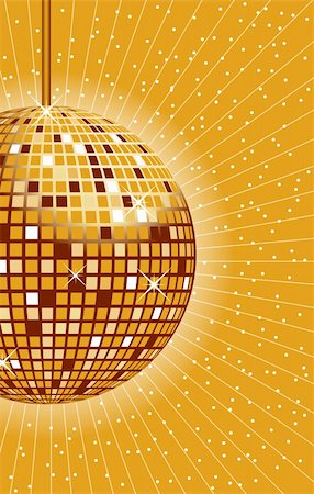 simsearch:600-07156431,k - Disco ball in gold with rays and sparkles in the background. Foto de stock - Super Valor sin royalties y Suscripción, Código: 400-04709609