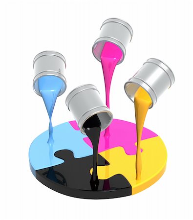 falling paint bucket - Conceptual image - a palette CMYK. Objects over white Stock Photo - Budget Royalty-Free & Subscription, Code: 400-04709615