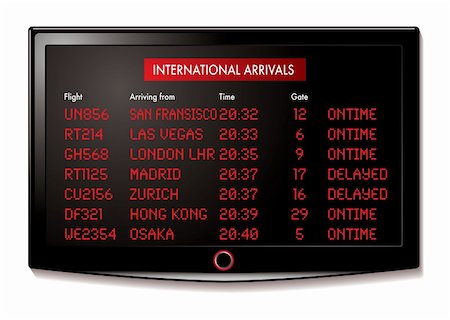 international flight arrivals display board with time and gate numbers Stock Photo - Budget Royalty-Free & Subscription, Code: 400-04700705