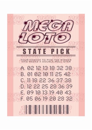 Illustrated pink mega lottery ticket with winning numbers Foto de stock - Super Valor sin royalties y Suscripción, Código: 400-04700707