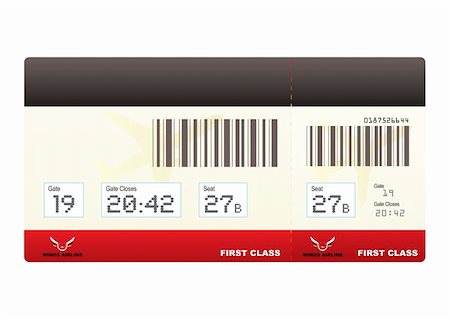 first class plane ticket or boarding pass in red with barcode Stock Photo - Budget Royalty-Free & Subscription, Code: 400-04700708