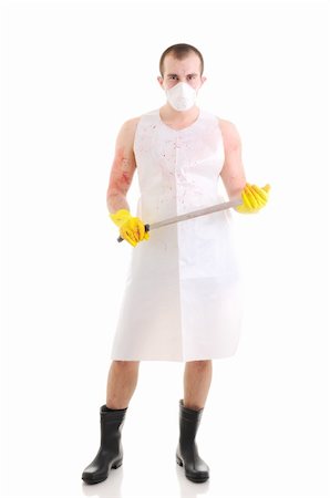 rubber hand gloves - Young man with big knife over white Stock Photo - Budget Royalty-Free & Subscription, Code: 400-04701181