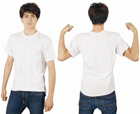 shirt front back model - Young male with blank white t-shirt, front and back. Ready for your design or logo. Stock Photo - Budget Royalty-Free & Subscription, Code: 400-04701712
