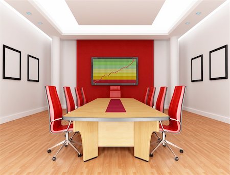 simsearch:400-07420295,k - empty red and white boardroom - rendering - the image on screen is a my composition Stockbilder - Microstock & Abonnement, Bildnummer: 400-04702027