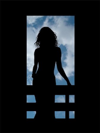 doorway landscape - silhouette of a woman on a balcony Stock Photo - Budget Royalty-Free & Subscription, Code: 400-04702066