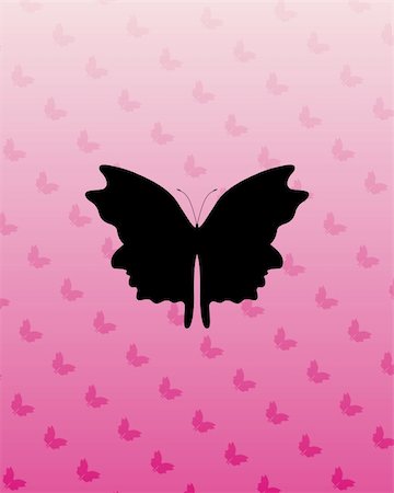 Illustrated silhouette butterfly over a gradient pink background Stock Photo - Budget Royalty-Free & Subscription, Code: 400-04702140