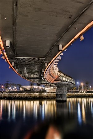 simsearch:400-05255874,k - Bridge in night, colorful cityscape with modern architecture and buildings in evening. Stock Photo - Budget Royalty-Free & Subscription, Code: 400-04702278