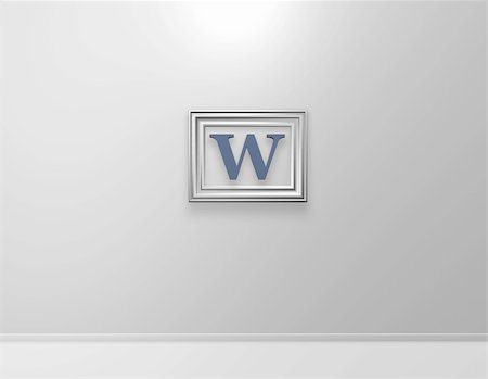 picture frame with letter w on white wall - 3d illustration Stock Photo - Budget Royalty-Free & Subscription, Code: 400-04702283