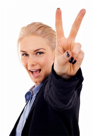 feedough (artist) - attractive businesswoman making victory sign over white Photographie de stock - Aubaine LD & Abonnement, Code: 400-04702819