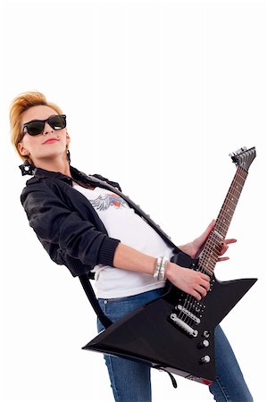 picture of lovely girl with red guitar over white Foto de stock - Super Valor sin royalties y Suscripción, Código: 400-04702844