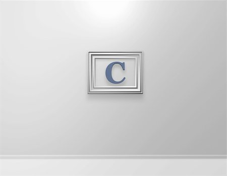 picture frame with letter c on white wall - 3d illustration Stock Photo - Budget Royalty-Free & Subscription, Code: 400-04703705