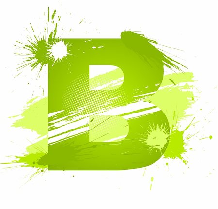 Green abstract paint splashes font. Letter B. Vector on white background. Photographie de stock - Aubaine LD & Abonnement, Code: 400-04714043