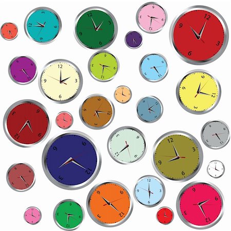 simsearch:400-08648450,k - Background with colored clocks Foto de stock - Super Valor sin royalties y Suscripción, Código: 400-04714455