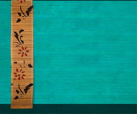 empty green color background - Flower bamboo banner on aquamarine ribbed wood textured background Photographie de stock - Aubaine LD & Abonnement, Code: 400-04714468