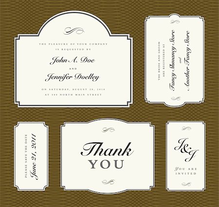 simsearch:400-07759145,k - Set of vector ornate frames with sample text. Perfect as invitations or announcements. Background pattern is included as seamless swatch. All pieces are separate. Easy to change colors and edit. Stock Photo - Budget Royalty-Free & Subscription, Code: 400-04714498