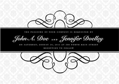 damask vector - Vector ornate narrow frame with sample text and borders. Perfect as invitation or announcement. All pieces are separate. Easy to change colors and edit. Stock Photo - Budget Royalty-Free & Subscription, Code: 400-04714504