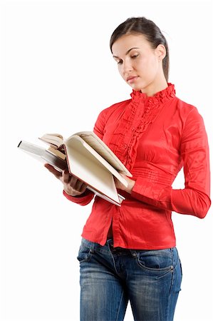 simsearch:400-06517383,k - graceful student in red shirt reading a book isolated over white Fotografie stock - Microstock e Abbonamento, Codice: 400-04714983