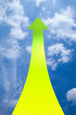 simsearch:400-08159289,k - 3D render of yellow green arrow going up in the sky Foto de stock - Royalty-Free Super Valor e Assinatura, Número: 400-04715220