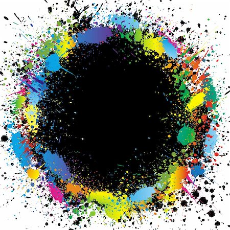 Illustration of color paint splashes on black background and with place for your text Stock Photo - Budget Royalty-Free & Subscription, Code: 400-04715353