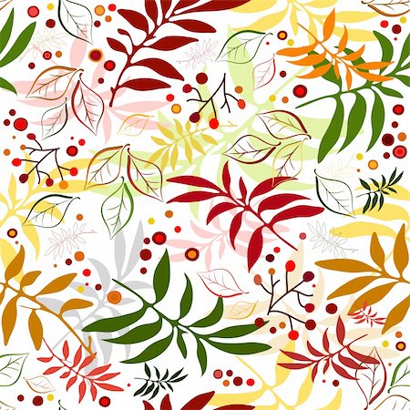 simsearch:400-04279579,k - Seamless autumn floral white pattern with colorful leaves (vector) Stock Photo - Budget Royalty-Free & Subscription, Code: 400-04715624