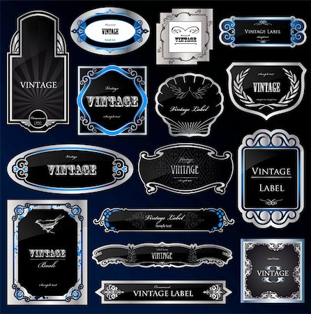 food antique illustrations - Decorative black silver frames labels . Vector illustration Foto de stock - Super Valor sin royalties y Suscripción, Código: 400-04715934