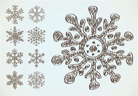 simsearch:400-07836382,k - Pencil drawing vector snowflakes. Christmas decoration collection. Photographie de stock - Aubaine LD & Abonnement, Code: 400-04716093