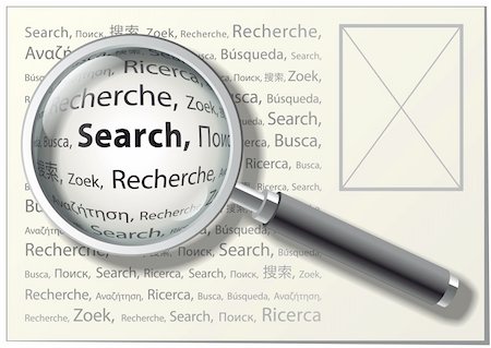 simsearch:400-07087277,k - Magnifying Glass. "Search" word on different languages. Vector Illustration. Photographie de stock - Aubaine LD & Abonnement, Code: 400-04716758