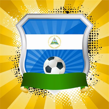 EPS 10. Shiny metal shield on bright background with flag of Nicaragua Stock Photo - Budget Royalty-Free & Subscription, Code: 400-04716861