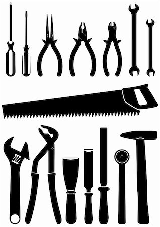 Vector illustration set of different tools. All vector objects and details are isolated and grouped. Each tool has a transparent background. Colors and transparent background are easy to adjust or customize. Fotografie stock - Microstock e Abbonamento, Codice: 400-04717142