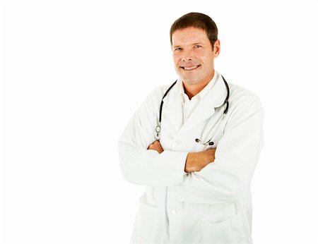 simsearch:400-04217553,k - Handsome young doctor in his labcoat.  Isolated with copyspace. Foto de stock - Royalty-Free Super Valor e Assinatura, Número: 400-04717509