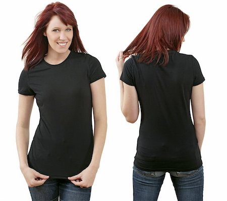 simsearch:400-07748288,k - Young beautiful redhead female with blank black shirt, front and back. Ready for your design or logo. Stock Photo - Budget Royalty-Free & Subscription, Code: 400-04717961