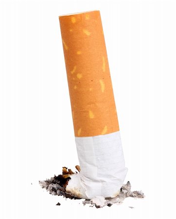 quitting - Single cigarette butt with ash. Close-up. Isolated on white background. Studio photography. Stock Photo - Budget Royalty-Free & Subscription, Code: 400-04718391