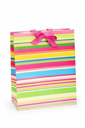 simsearch:400-04231102,k - Striped gift bag isolated on the white background Photographie de stock - Aubaine LD & Abonnement, Code: 400-04718659