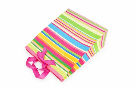 simsearch:400-04231102,k - Striped gift bag isolated on the white background Fotografie stock - Microstock e Abbonamento, Codice: 400-04718661